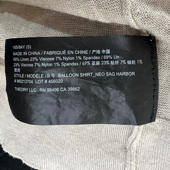 THEORY Beige Long Balloon Sleeve Linen Blend Button Down Shirt Top Blouse Size S - Picture 9 of 10